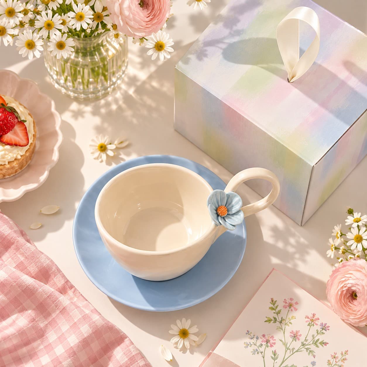 Flower Shape Ceramic Cup - Blue by Yours Edit