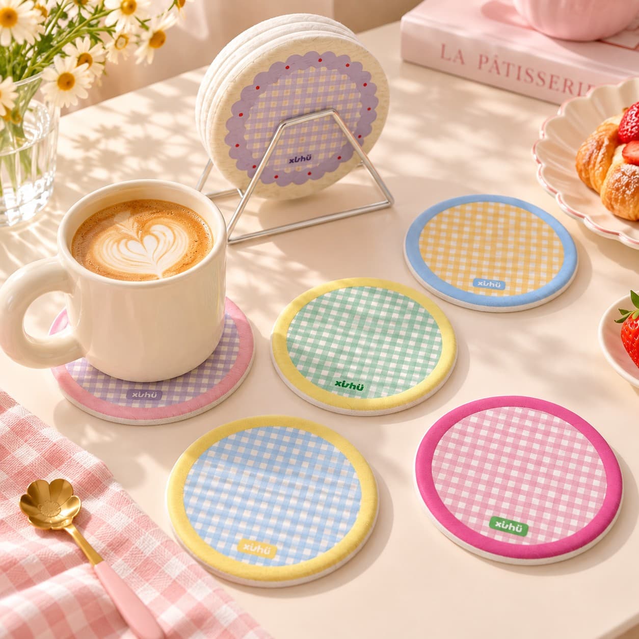 Korean-Style Round Plaid Insulation Pad - Set of 2 thumbnail 4