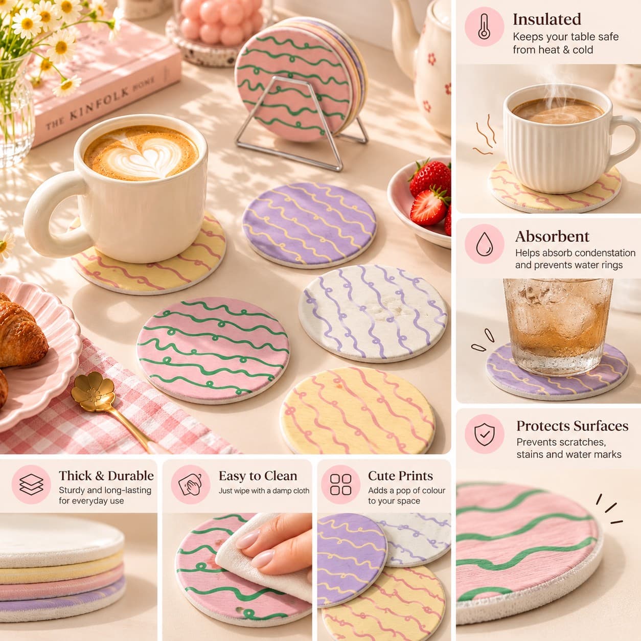 Korean-Style Round Plaid Insulation Pad - Set of 2 thumbnail 3