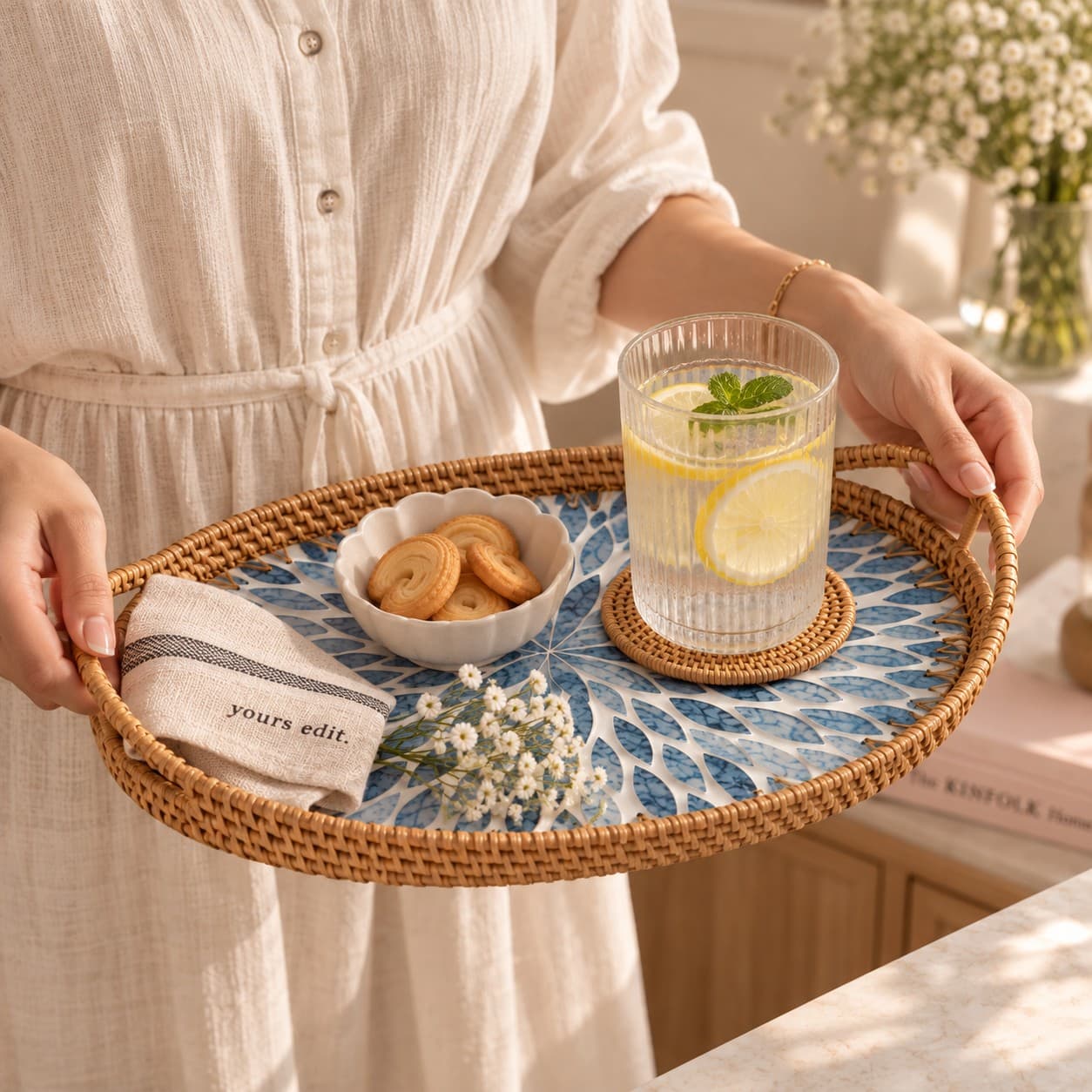 Oval Rattan Shell Tray by Yours Edit