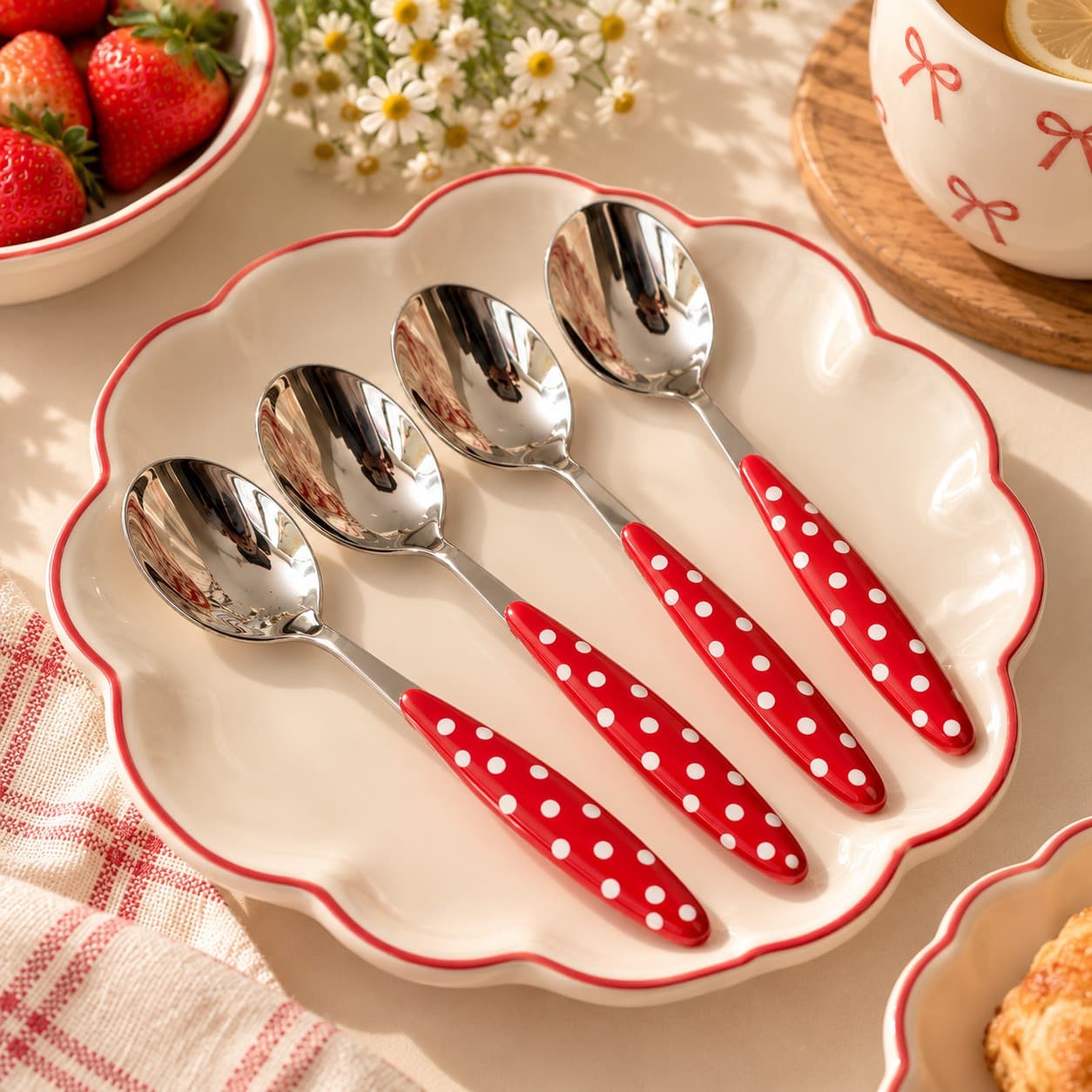 Red Polka Dot Spoon - Set of 4 by Yours Edit
